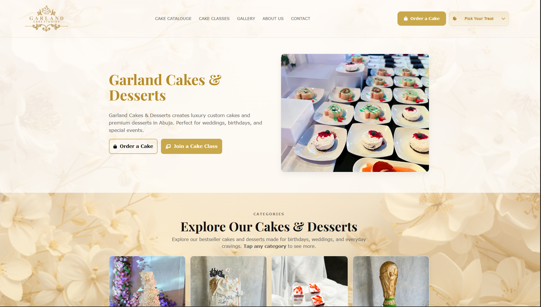 Garland Cakes homepage screenshot